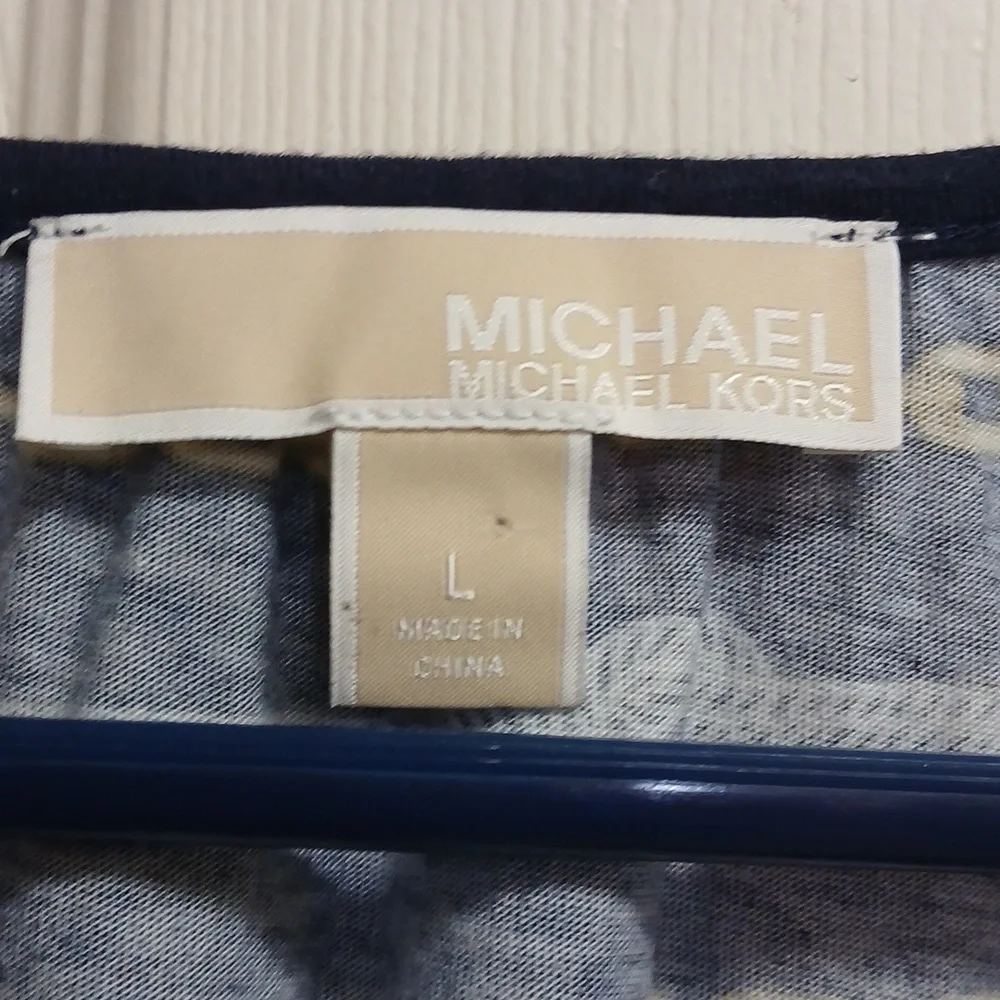 Michael Kors Nautical Navy Gold Chain Rope Bell Sleeve Peasant Top L - Picture 5 of 12